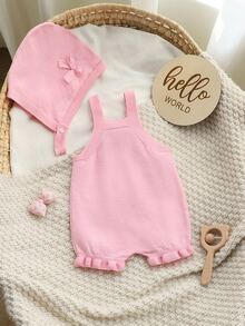 Baby Girl Bow Decor Casual Everyday Jumpsuit - Baby Pink - View 2