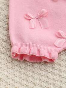 Baby Girl Bow Decor Casual Everyday Jumpsuit - Baby Pink - View 4