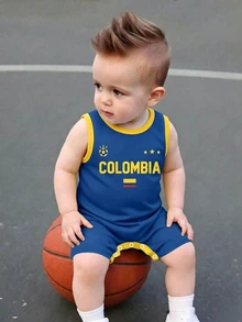 Baby Boy Summer Colombia National Football Team Style Romper - Multicolor - View 4