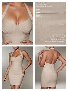 Nuvra Lin Summer Solid Color Spaghetti Strap Backless Short Fitted Elegant Bodycon Bandage Dress For Holiday And Date - Apricot - View 3
