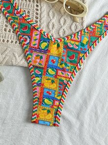 SHEIN Swim 女士花卉印花随机细肩带可爱浪漫吊带比基尼套装，夏季 - 彩色 - 查看 6