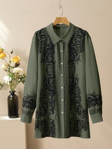 Lacomfia 女款時尚花卉印花襯衫與寬腿褲套裝，寬鬆舒適大尺碼 2 件套，秋季 - 彩色 - 查看 8