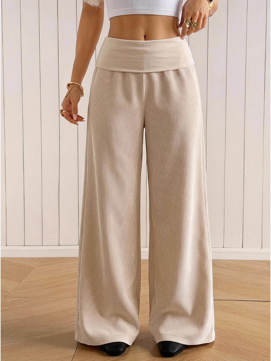 SHEIN EZwear 女款素色休閒百搭日常穿著長褲居家米色秋季 - 卡其色 - 查看 1