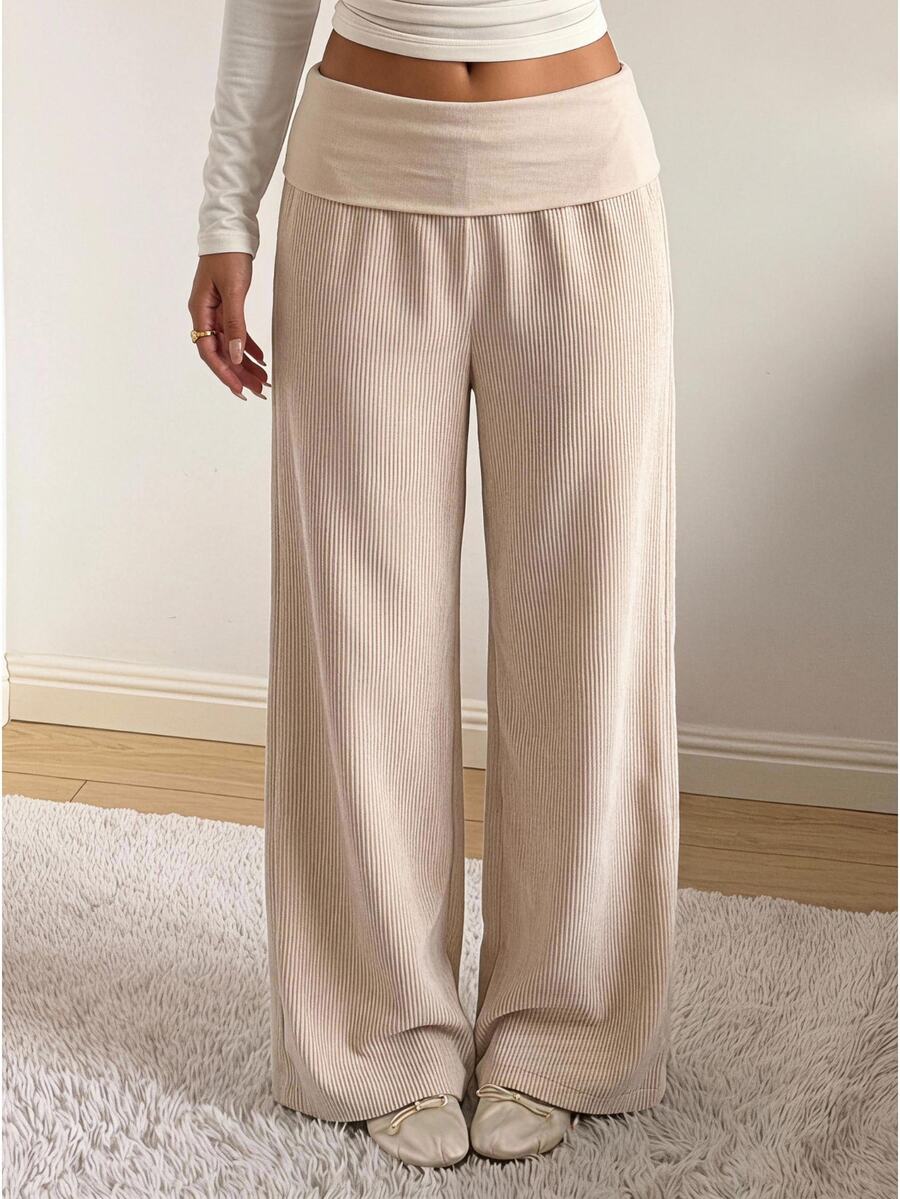 SHEIN EZwear Women's Solid Color Casual Versatile Daily Wear Long Pants - Khaki - View 1
