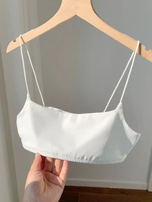 SHEIN EZwear 女款純白色方領細肩帶背心 時尚無袖修身背心上衣 夏季穿搭 - 白色 - 查看 6