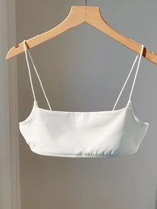 SHEIN EZwear 女款純白色方領細肩帶背心 時尚無袖修身背心上衣 夏季穿搭 - 白色 - 查看 4