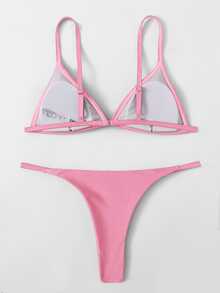 SHEIN Swim 简约纯色休闲日常比基尼套装，适合夏季海滩度假 - 粉色 - 查看 3