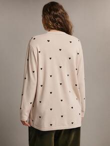Freevana Plus Size Women's Autumn/Winter Heart Pattern Long Sleeve Single-Breasted Knit Cardigan - Apricot - View 2