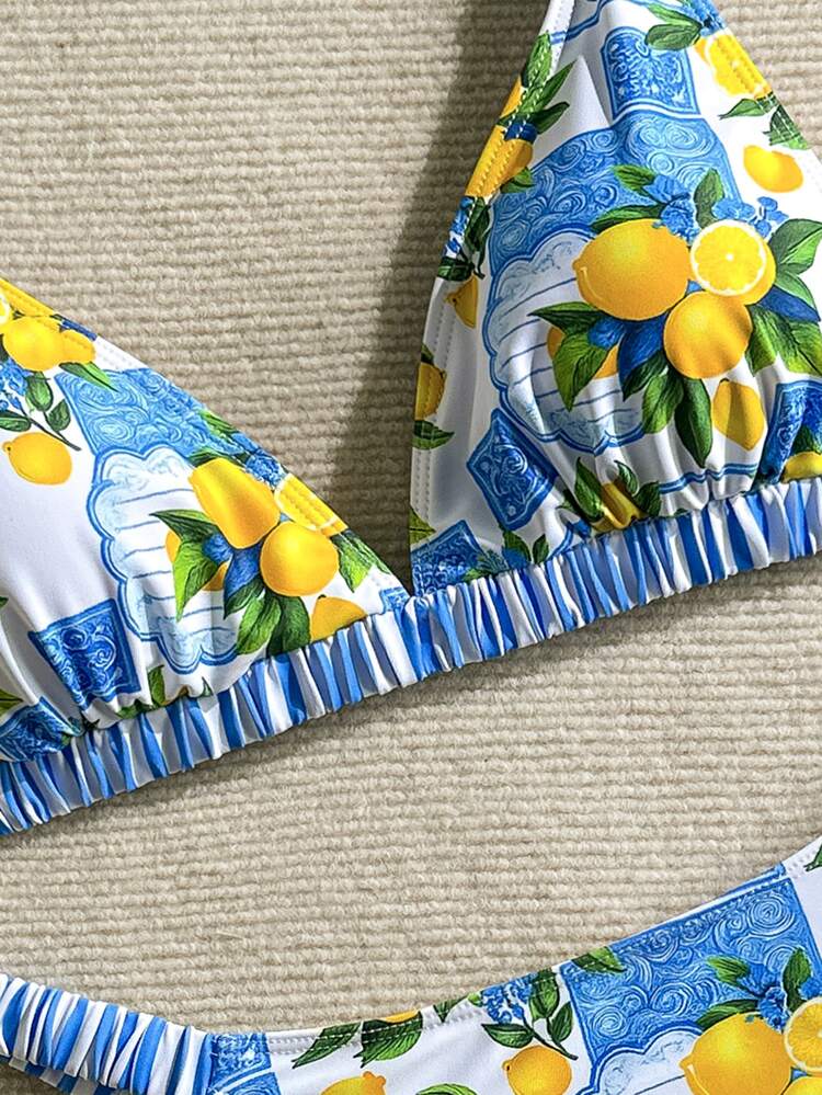 SHEIN Swim Women's Casual Tropical Tropical Vacation Beach Vacation Vacation Fruit Print Bikini Swimwear 2 Pieces Set Lemon Print Summer - Multicolor - View 8