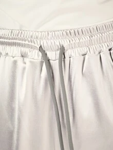 PLAYBOY X SUMWON Bunny Logo Wide Leg Track Pants With Color Block Side Panel Satin Finish Drawstring Waist Full Length - Silver - View 6