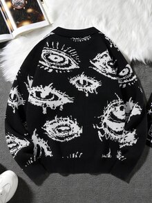 NEOSTRIT Men's Graphic Print Long Sleeve Sweater - Black - View 4