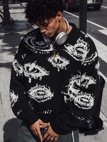 NEOSTRIT Men's Graphic Print Long Sleeve Sweater - Black - View 1