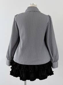 Sunspun Plus Size Women's Striped Casual Versatile Everyday Travel Shirt - Black and White - View 2