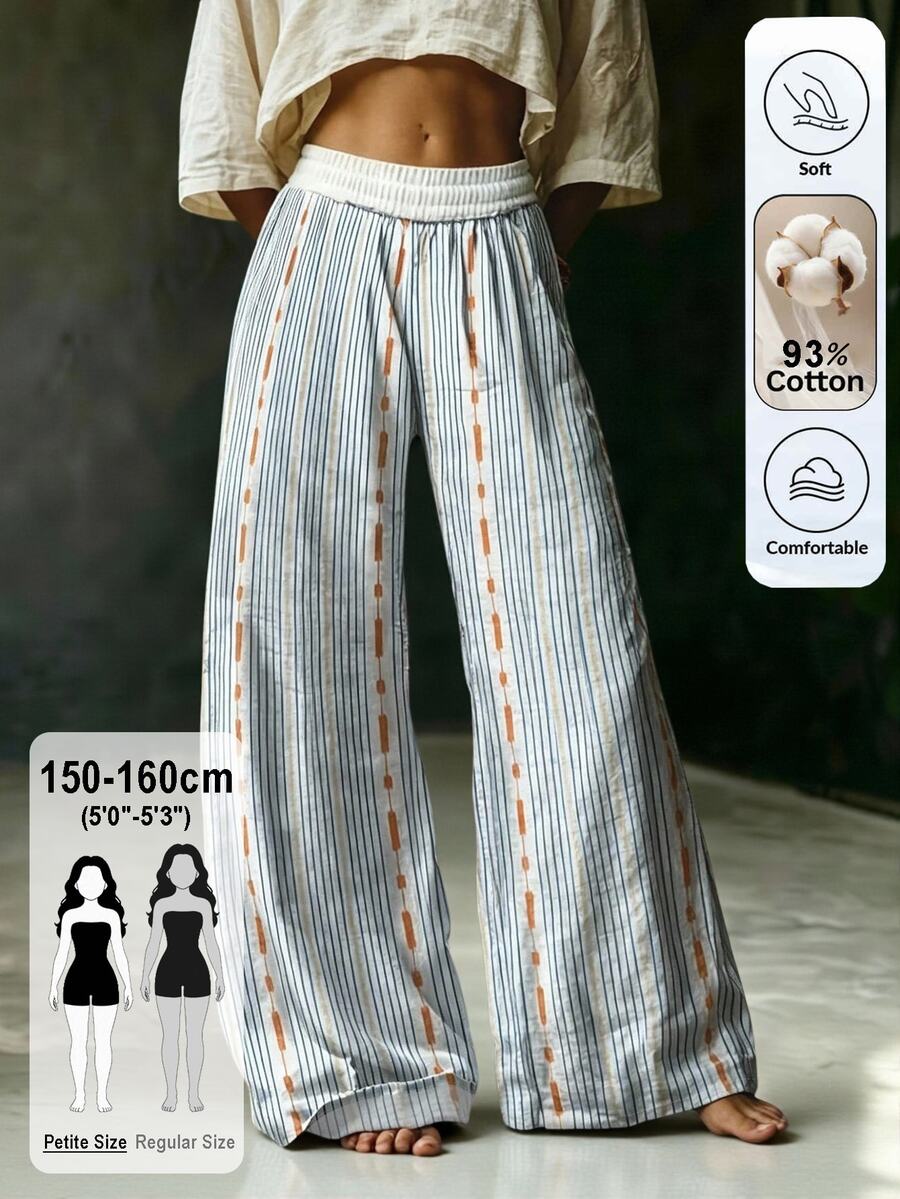 SHEIN PETITE Women's New Printed Comfortable Long Pants - White - View 1
