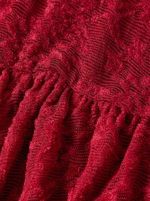 SHEIN MOD Women's Red Lace Patchwork Off-Shoulder Long Sleeve Waist-Cinching Flared Short Dress - Red - View 3
