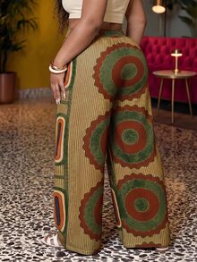 Veslaya 2026 Spring/Summer Women's Plus Size New Bold, Classy Feminine Style Tummy Control Fit Breathable Lightweight Premium Elegant Romantic Classic Print Long Wide Leg Pants - Multicolor - View 11