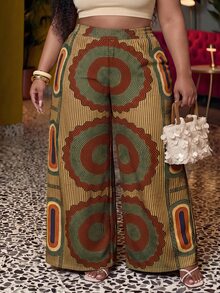 Veslaya 2026 Spring/Summer Women's Plus Size New Bold, Classy Feminine Style Tummy Control Fit Breathable Lightweight Premium Elegant Romantic Classic Print Long Wide Leg Pants - Multicolor - View 16