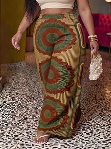 Veslaya 2026 Spring/Summer Women's Plus Size New Bold, Classy Feminine Style Tummy Control Fit Breathable Lightweight Premium Elegant Romantic Classic Print Long Wide Leg Pants - Multicolor - View 12