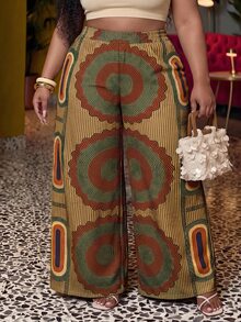 Veslaya 2026 Spring/Summer Women's Plus Size New Bold, Classy Feminine Style Tummy Control Fit Breathable Lightweight Premium Elegant Romantic Classic Print Long Wide Leg Pants - Multicolor - View 9