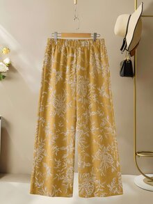Lacomfia Women's Round Neck Long Sleeve Loose Wide Leg Printed Casual Elegant Plus Size 2 Pieces Set Fall Formal Brunch Butter Yellow Mustard Yellow - Yellow - View 6