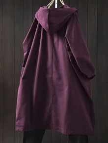 SHEIN LUNE Plus Size Women's Solid Color Long Sleeve Hooded Long Casual Jacket With Large Pockets Fall - Purple - View 2