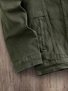 OldRiff Plus Size Men's Solid Color Cargo Pockets Long Sleeve Plain Casual Dark Denim Jacket, Spring Autumn, For Work Work Going Out Hiking Urban - Army Green - View 5