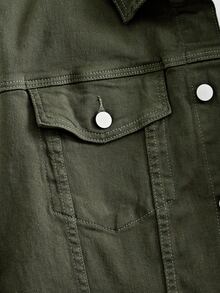 OldRiff Plus Size Men's Solid Color Cargo Pockets Long Sleeve Plain Casual Dark Denim Jacket, Spring Autumn, For Work Work Going Out Hiking Urban - Army Green - View 4