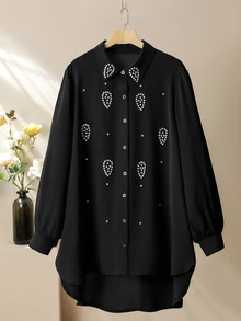 Lacomfia Women's Handmade Rhinestone Long Sleeve Blouse & Wide Leg Pants Casual Versatile Comfortable Plus Size 2 Pieces Set Fall - Black - View 7