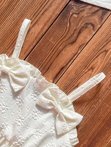 SHEIN Young Girls 2pcs Summer Set, Cute Bowknot Camisole Dress + Loose Wide Leg Pants, Suitable For Daily Wear, Travel, Party - White - View 6