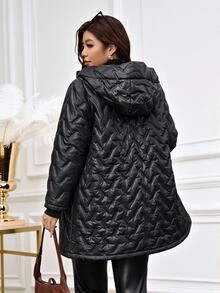 Reflora Plus Size Winter Hooded Jacket Holiday Going Out Party Club Black Casual Smart Elegant Baggy - Black - View 4