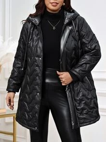 Reflora Plus Size Winter Hooded Jacket Holiday Going Out Party Club Black Casual Smart Elegant Baggy - Black - View 6