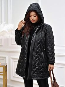 Reflora Plus Size Winter Hooded Jacket Holiday Going Out Party Club Black Casual Smart Elegant Baggy - Black - View 8