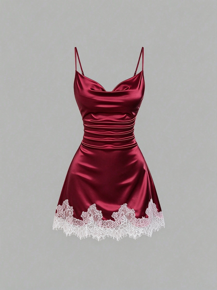 Sweetra Spring/Summer New Women's Designer High Street Elegant Strapless Slimming Elegant Lace Ruffled Versatile Comfortable Streetwear Pink Dress - Red - View 1