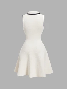 SHEIN MOD Women's Contrast Color Button Half-Placket Sleeveless Knit Dress, Fall/Winter,Elegant Dresses,Halloween ,Christmas , Party,Going Out,Halloween - Black and White - View 5