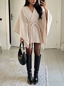 RosyDaze Women Fashionable Minimalist Casual Versatile Cover Up Style Overcoat, Autumn/Winter - Apricot - View 1