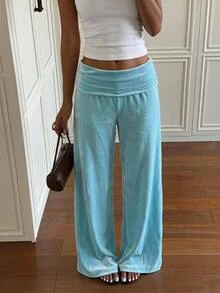 SHEIN EZwear Women's Comfortable Pleated Long Pants, Simple Daily Wear - Multicolor - View 7