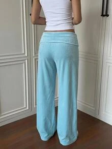 SHEIN EZwear Women's Comfortable Pleated Long Pants, Simple Daily Wear - Multicolor - View 2