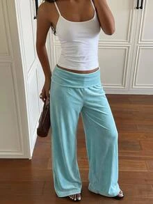 SHEIN EZwear Women's Comfortable Pleated Long Pants, Simple Daily Wear - Multicolor - View 5