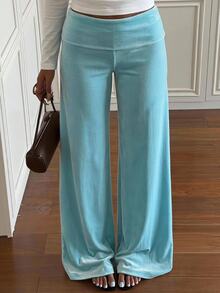 SHEIN EZwear Women's Comfortable Pleated Long Pants, Simple Daily Wear - Multicolor - View 8