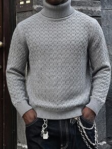 Manfinity CasualKnits Men's Solid Color Turtleneck Long Sleeve Casual Versatile Sweater - Multicolor - View 1