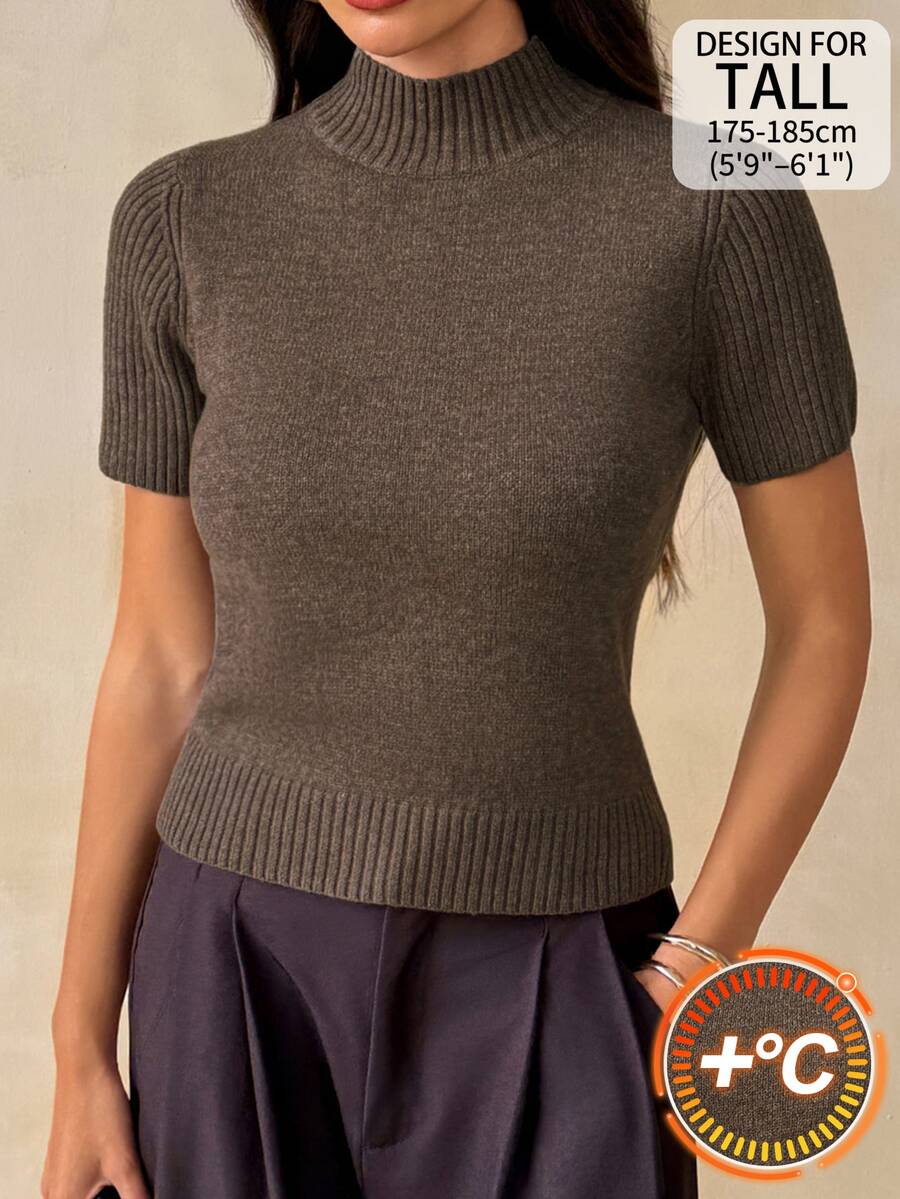 SHEIN Tall Women's Solid Color Casual Daily Knit Top - Brown - View 1