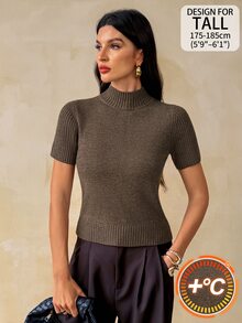 SHEIN Tall Women's Solid Color Casual Daily Knit Top - Brown - View 9