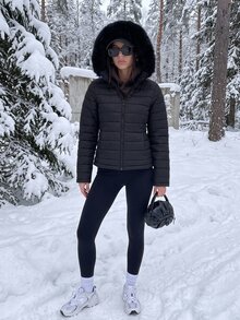 DAZY Women's Solid Color Plush Hooded Zip-Up Casual Daily Winter Padded Coat Fall Jacket - Black - View 10