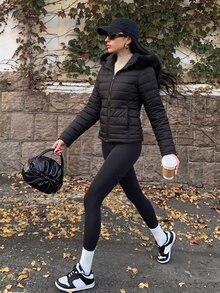 DAZY Women's Solid Color Plush Hooded Zip-Up Casual Daily Winter Padded Coat Fall Jacket - Black - View 4