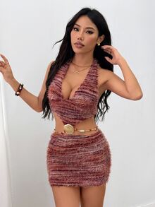 Sweetina Retro American Style Bodycon Sexy Pearl Chain Decor Midi Dress - Multicolor - View 3