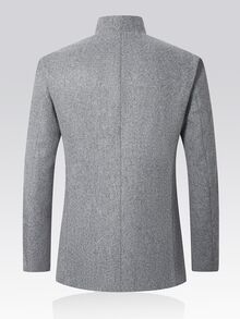 Manfinity Mode Men's Stand Collar Mid-Length Wool Coat Grey Single-Breasted Casual Jacket, Autumn/Winter British Business Casual Commute Wool - Grey - View 2