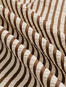 GlowEve CURVE 大尺碼豹紋拼接條紋長袖襯衫，適合日常穿著、秋季辦公室、米色休閒百搭 - 棕色 - 查看 6