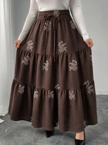 Lacomfia Women's Cake Skirt Hem Versatile Comfortable Slimming Plus Size Vacation Formal Brown Summer Boho Vintage - Coffee Brown - View 1