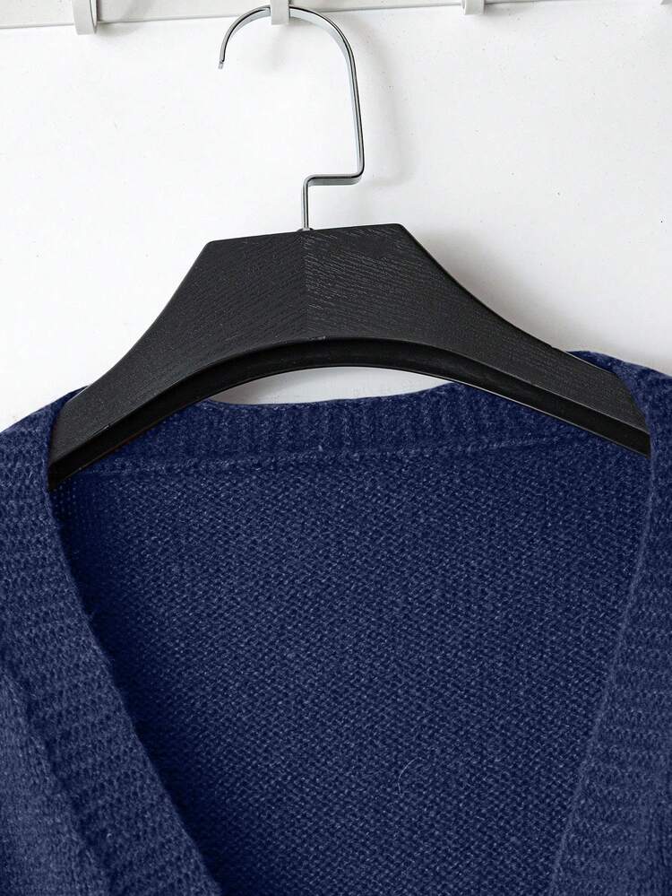 LUMIGAL Women's Versatile Metal Decor Pleated Knit Cardigan - Navy Blue - View 5