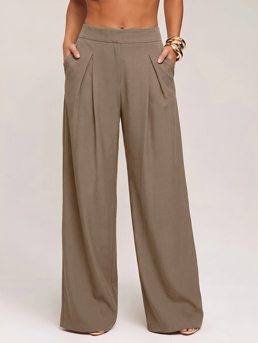 Silquee Women's Casual Versatile Pleated Pocket Business Office Suit Pants - Khaki - View 1